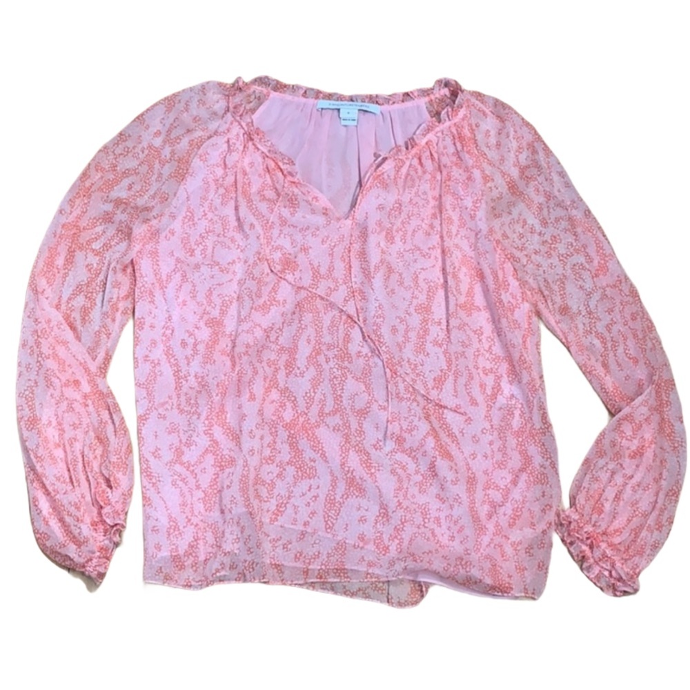 Diane Von Furstenberg Semi-Sheer Coral Blouse Lrg